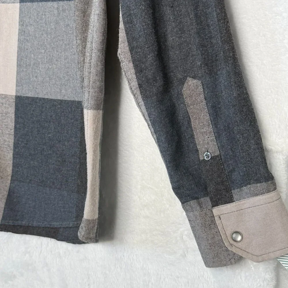 Coastal Pearl Snap Shirt Mens Medium Blue Gray Plaid Western Cowboy Long‎ Sleeve